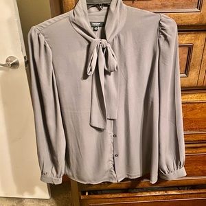 dark gray dress blouse with tie